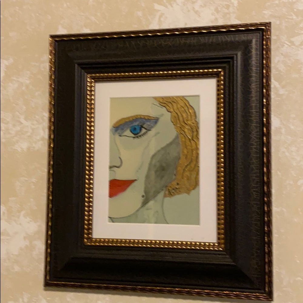 Original enamel paint portrait matted and framed